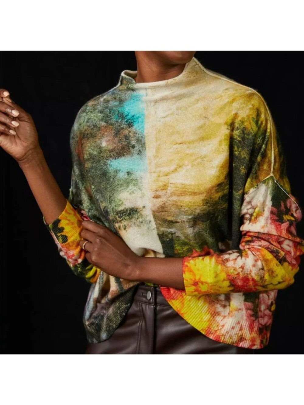 Pilcro Anthropologie Swarm 100% Cashmere Floral Landscape Sweater Size Large